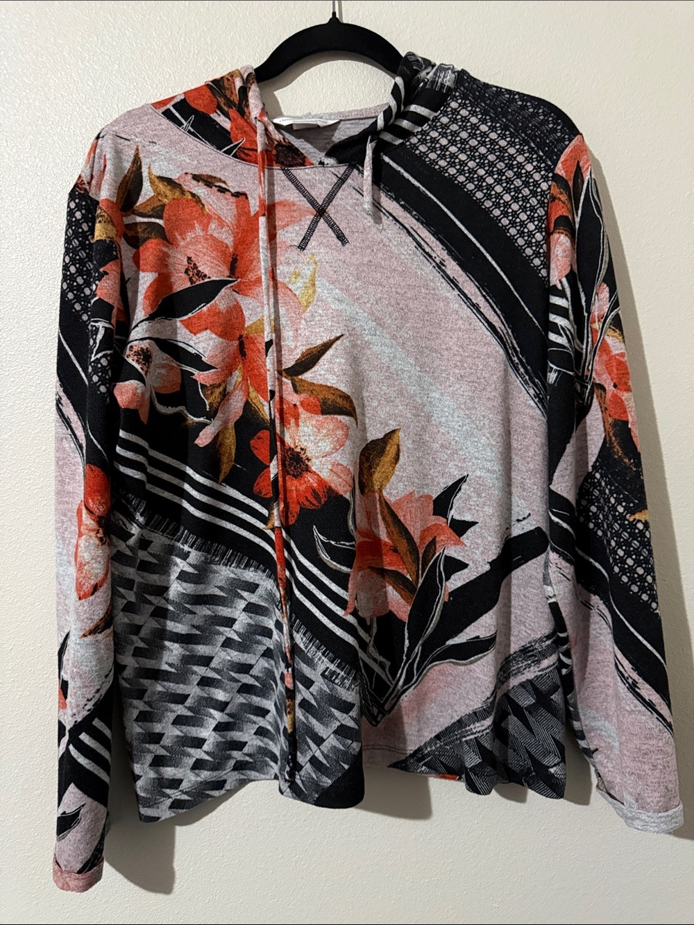 Christopher & Banks Floral Hoodie Sweater - Pink, Black & Orange